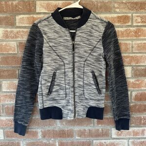 Athleta Bombastic Slub Knit Bomber Jacket Womens XS Navy Blue Heather Full Zip